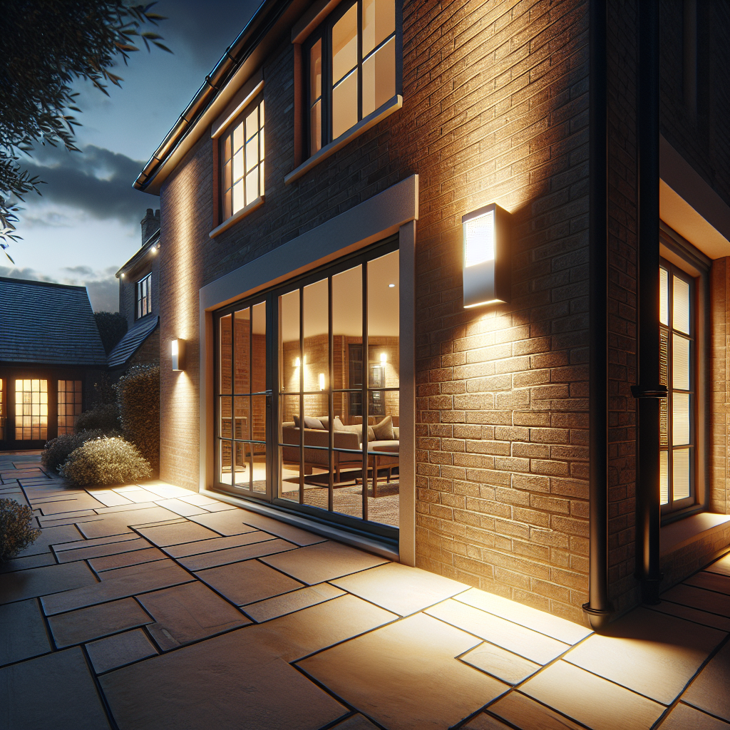 UK house exterior with modern security light